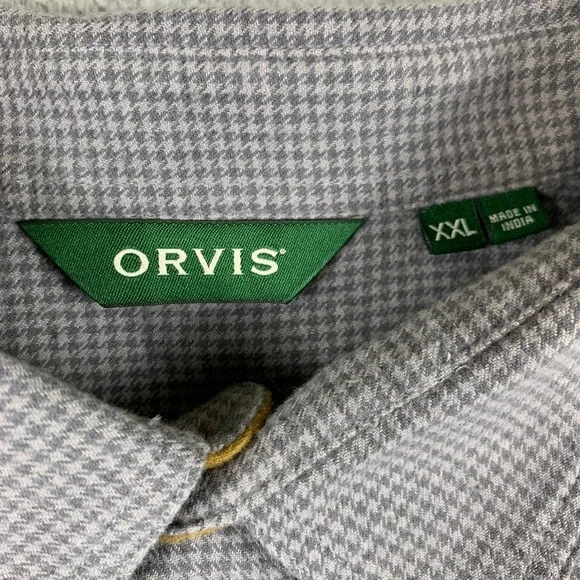 Orvis Shirt Mens 2XL XXL Grey Houndstooth Fairbanks Flannel Outdoor Long Sleeve - Picture 4 of 12